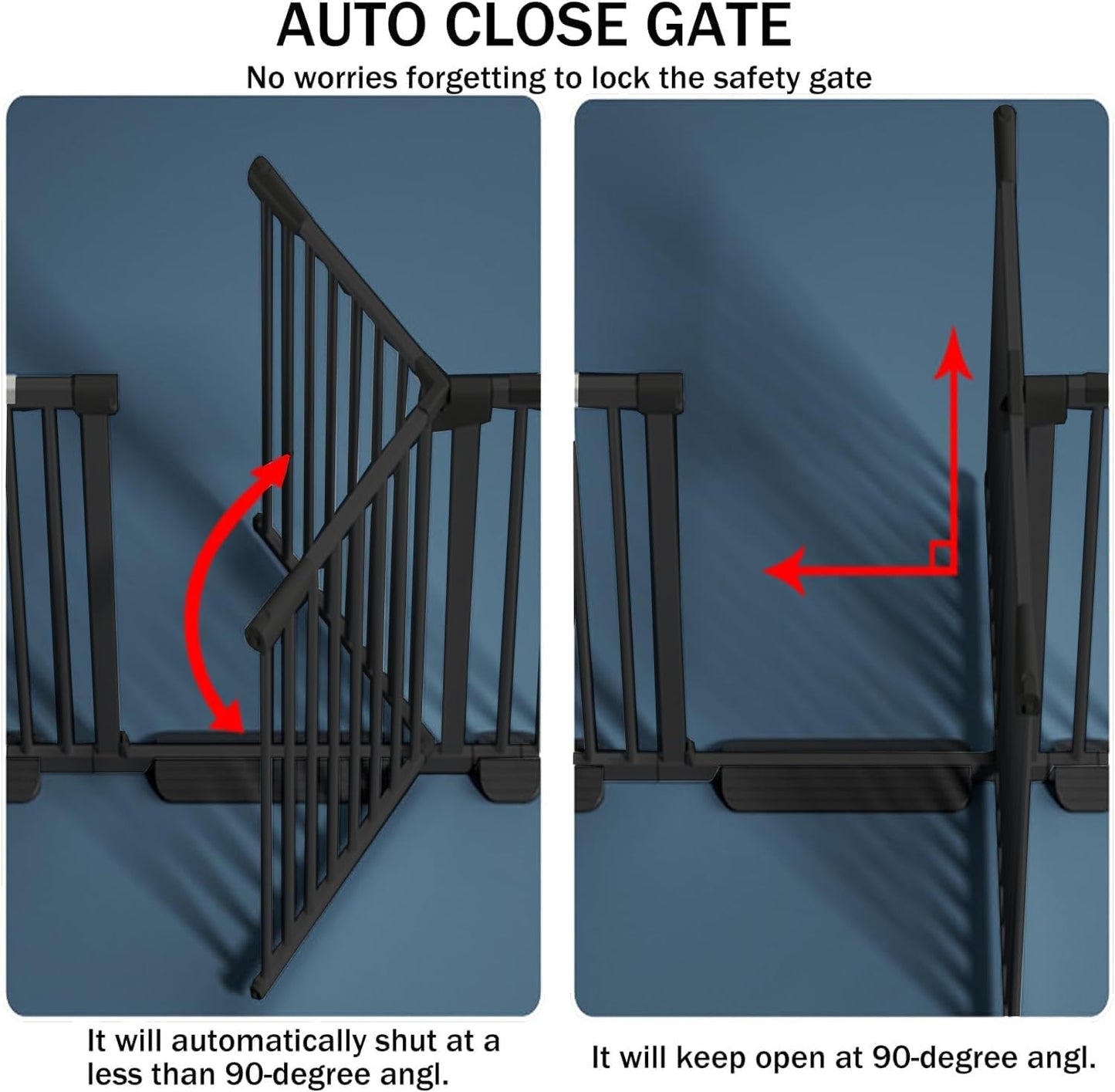 51 Inch Extra Tall Baby Gate Auto Close Cat Gate Adjustable 29.92"-43" Wide Pressure Mounted Pet Gate for Doorways,Stairs, House (Black, 51.18 inch)