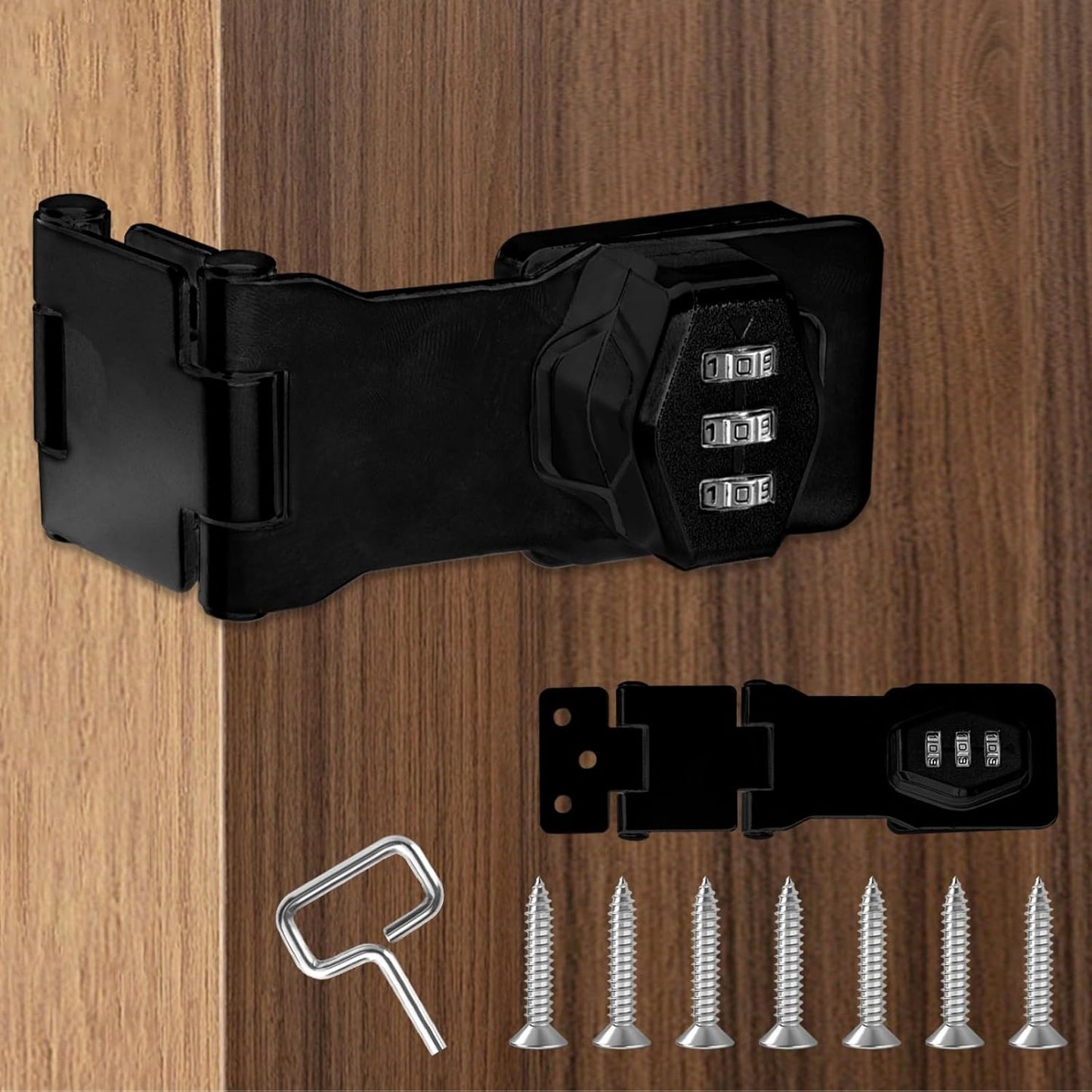 Double Hinge Cabinet Password Hasp Lock Zinc Alloy Cabinet Door Password Lock Password Rotary Hasp Lock 3 Digit Sliding Lockable Rotary Door Lock Hasp for Cabinets, Doors, Flip Barn Door (Black)