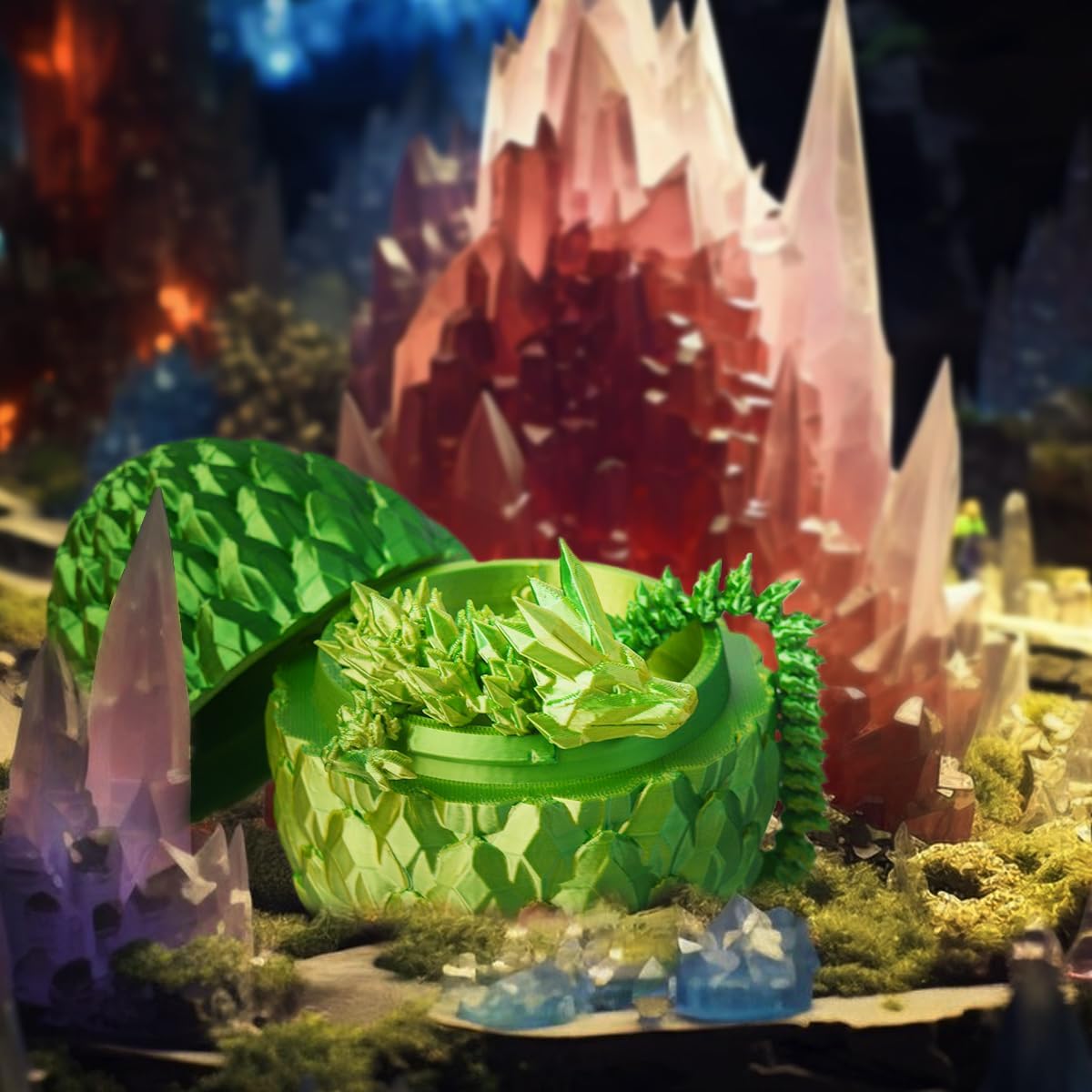 3D Prited Dragon,3D Printed Dragon in Egg, Home Office Decor Executive Desk Toys, Fidget Toys for Adults and Kids (Green)