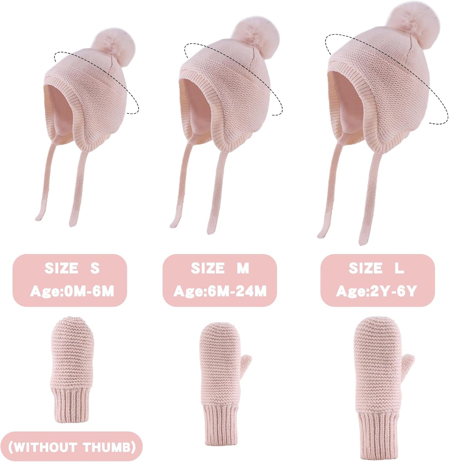 Basic Winter Baby Beanie Gloves Boys Girls Knitted Hat Pompom Kids Earflap Hats Warm Infant Toddler Beanie Mittens Set