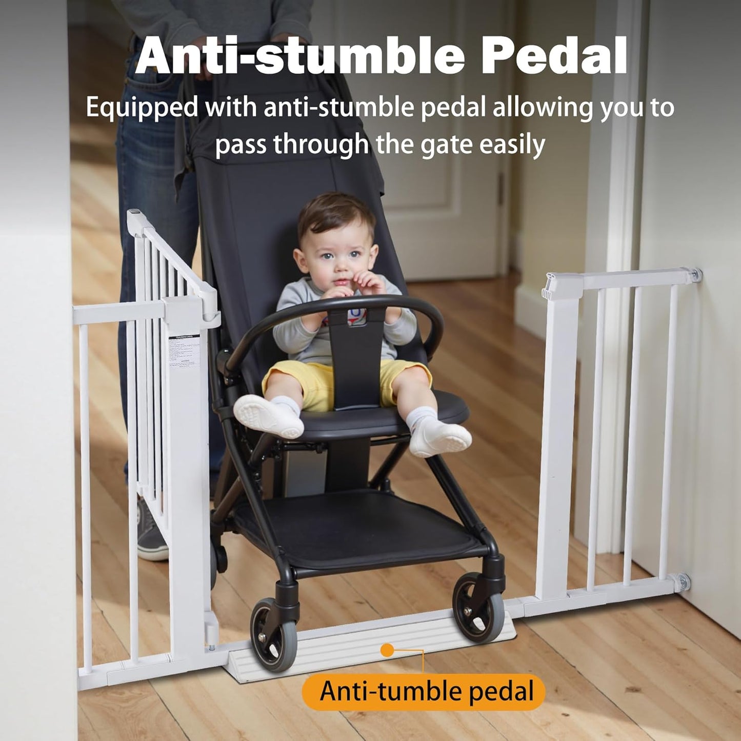 Baby Gate for Stairs - 29.6-46" Auto Close Dog Gate for Doorways, Extra Wide Child Gate Indoor, Walking Through Safety Gate for Kid, Pet Gates No Drilling White, Mom's Choice Awards Winner