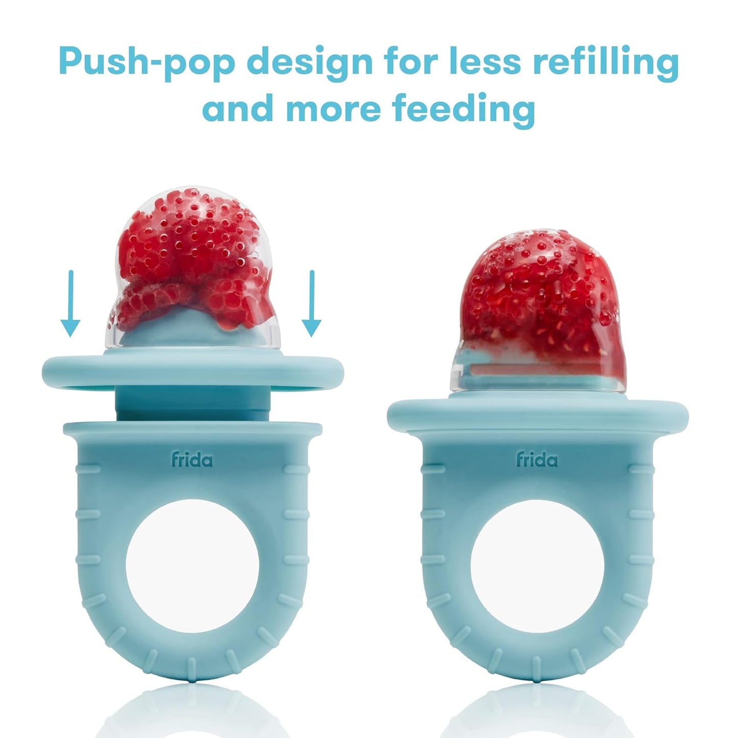 Frida Baby Push Pop Feeder, Baby Fruit Food Feeder to Safely Introduce New Foods, Fresh + Frozen, Silicone, BPA Free, Dishwasher Safe | 3 Count, Blue