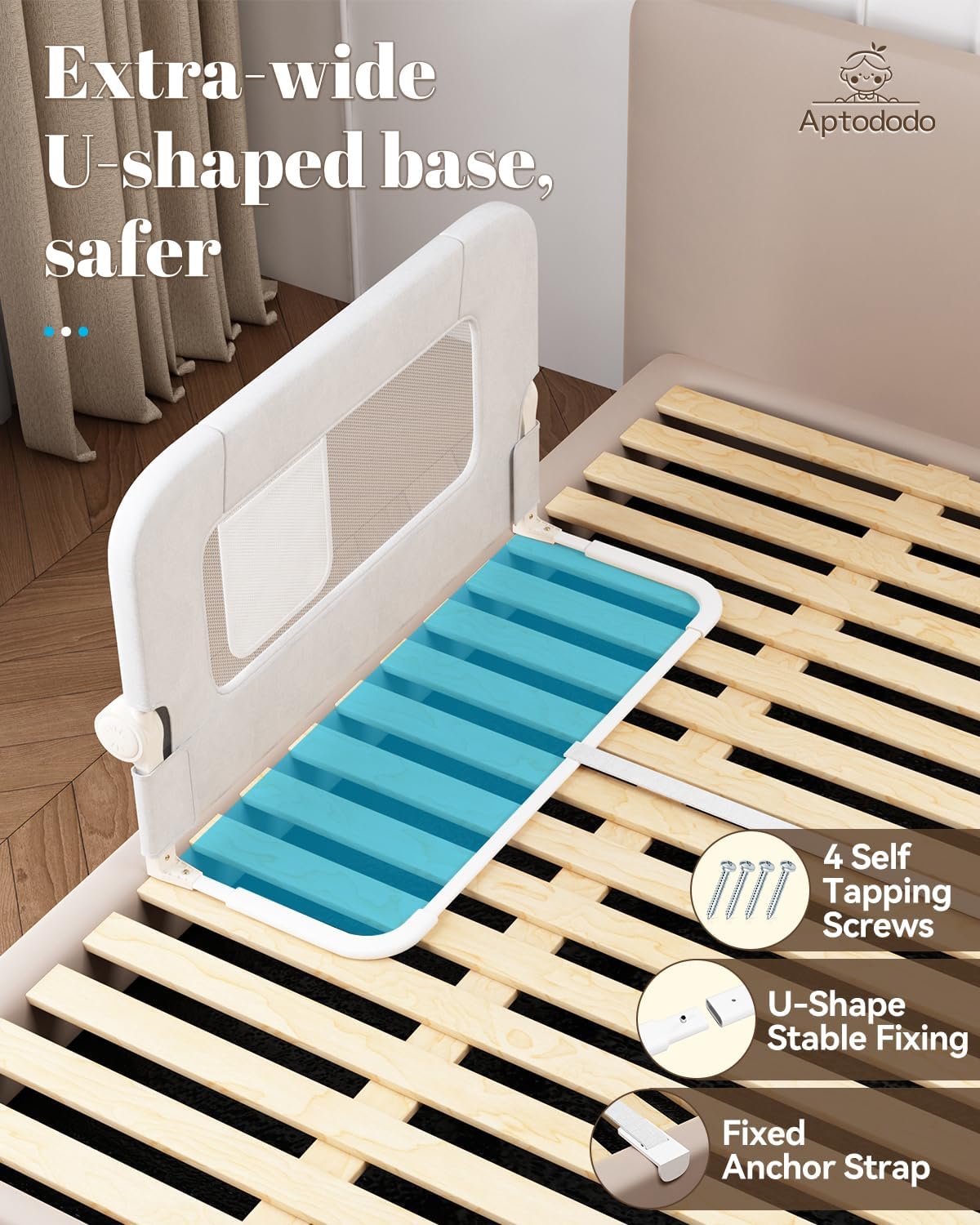 Upgraded Bed Rails for Toddlers with U-Shape Base, 33" Toddler Bed Rails with More Stable and Secure, Suitable for Crib, Twin Bed, High/Low Mattresses, Box/Platform Bed(White)