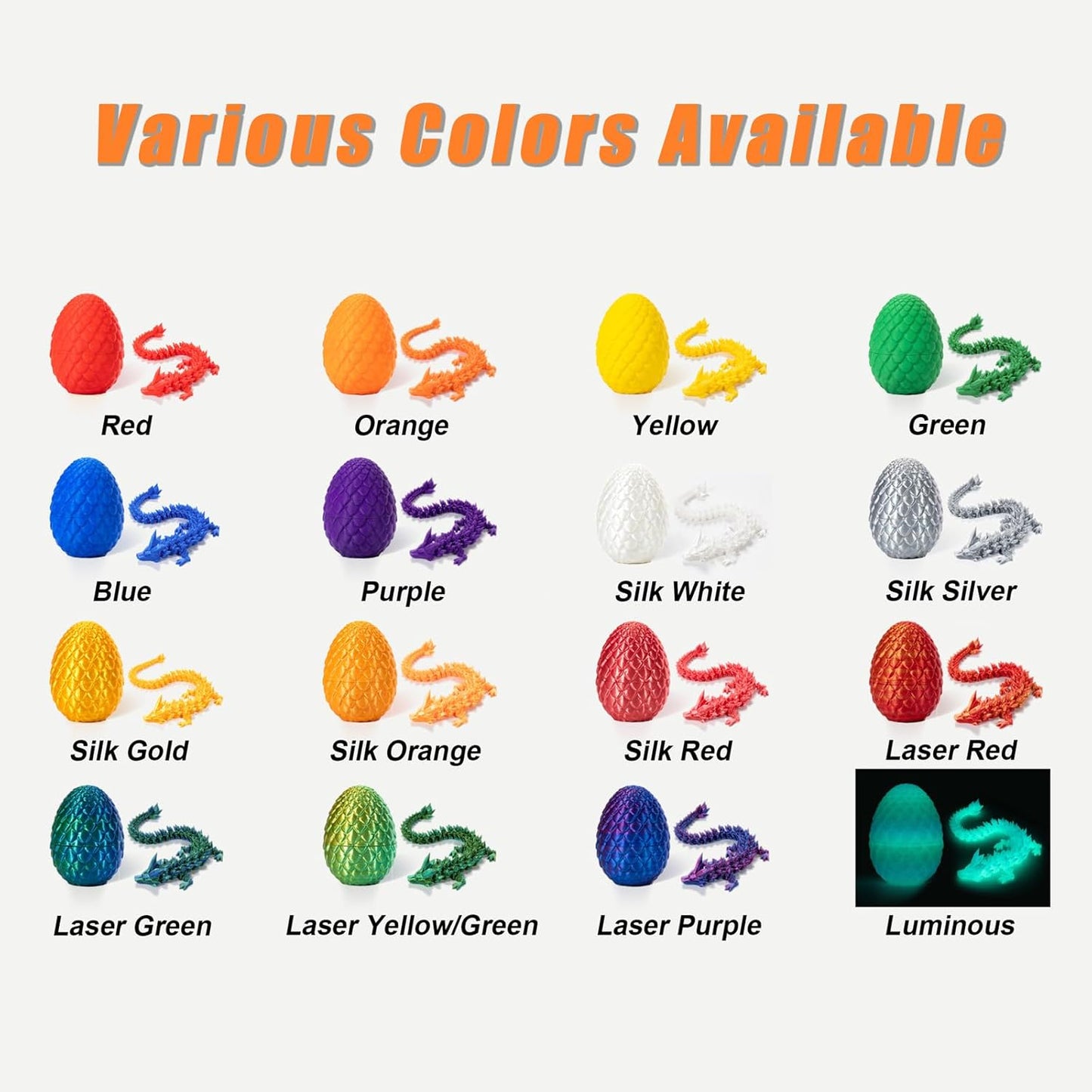 3D Printed Dragon in Egg, Full Articulated Dragon Crystal Dragon with Dragon Egg, Home Office Decor Executive Desk Toys, Adults Fidget Toys for Autism/ADHD (5-Pack/Set, 12")