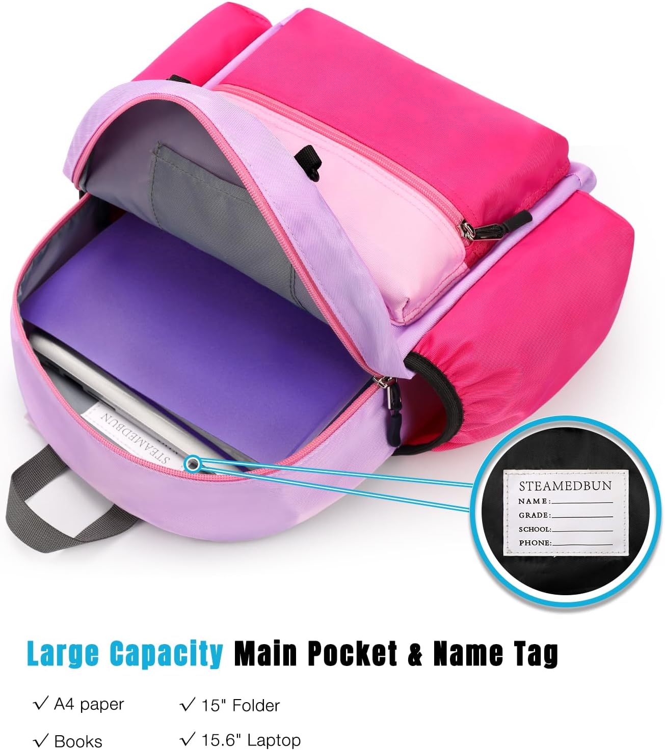 STEAMEDBUN Kids Backpack for Girls 4-6: Girls Backpacks for Elementary - 15 inch Backpack for Kindergarten