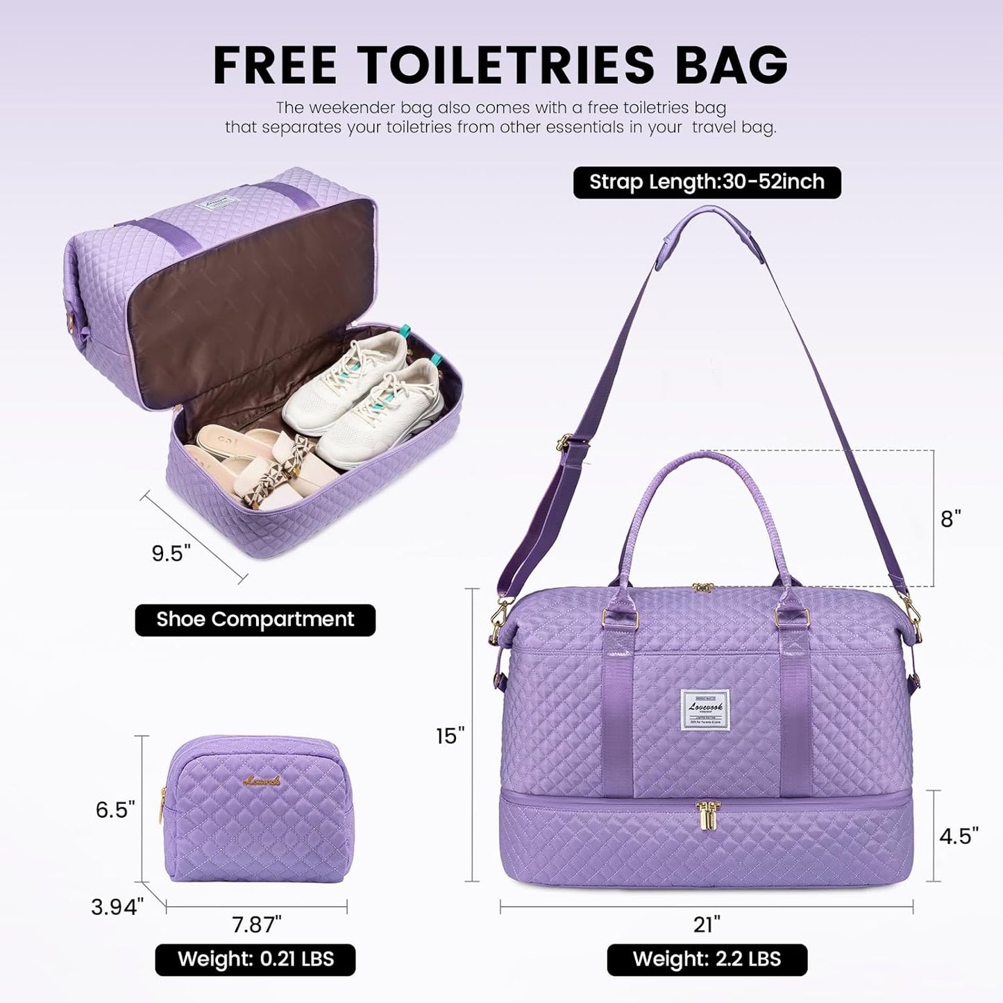 LOVEVOOK Travel Duffle Bag,Weekender Bags for Women with Shoe Compartment,Carry on Overnight Bag with Toiletry Bag,Gym Duffel Bag with Wet Pocket, Hospital Bags for Labor and Delivery