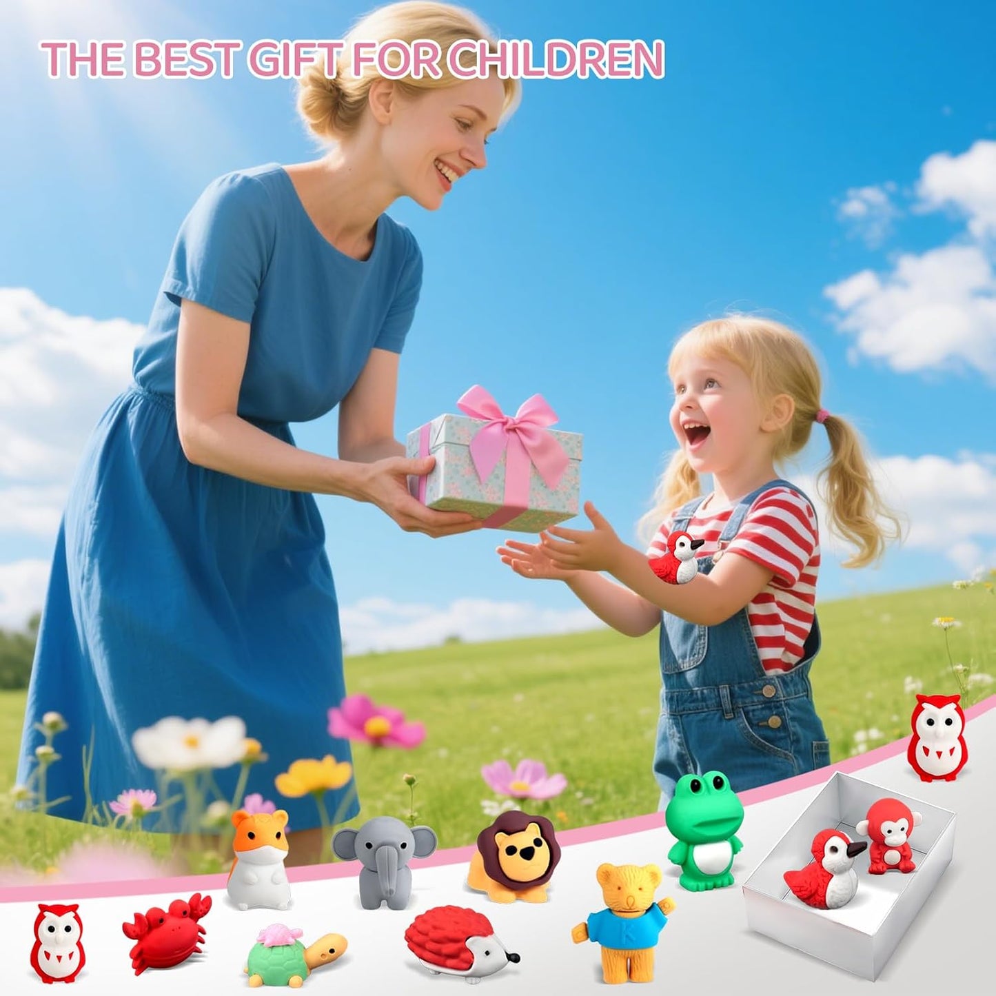 121Pcs Animal Erasers Desk Pets for Kids Animal Pencil Erasers Bulk Puzzle Eraser Toys Gifts for Classroom Prizes,Game Reward,Treasure Box,Easter Egg Fillers,Goodie Bag Stuffer,Party Favors