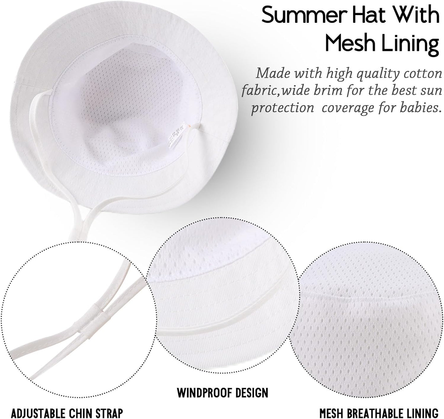 JANGANNSA Cotton Baby Sun Hat Infant Toddler Boys Girls Bucket Hats Summer Sun Protection Kids Beach Caps