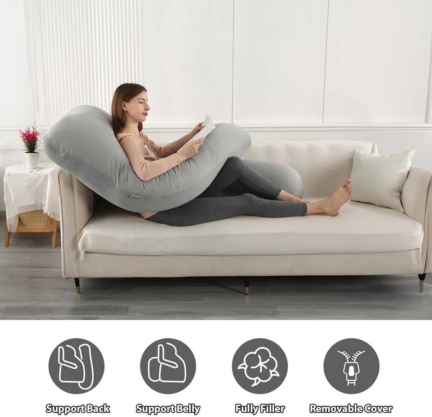 BATTOP Pregnancy Pillows for Sleeping,Full Body Maternity Pillow with Cooling Cover,Support for Back,HIPS,Legs,Belly for Pregnant Women,Pregnancy Must Haves