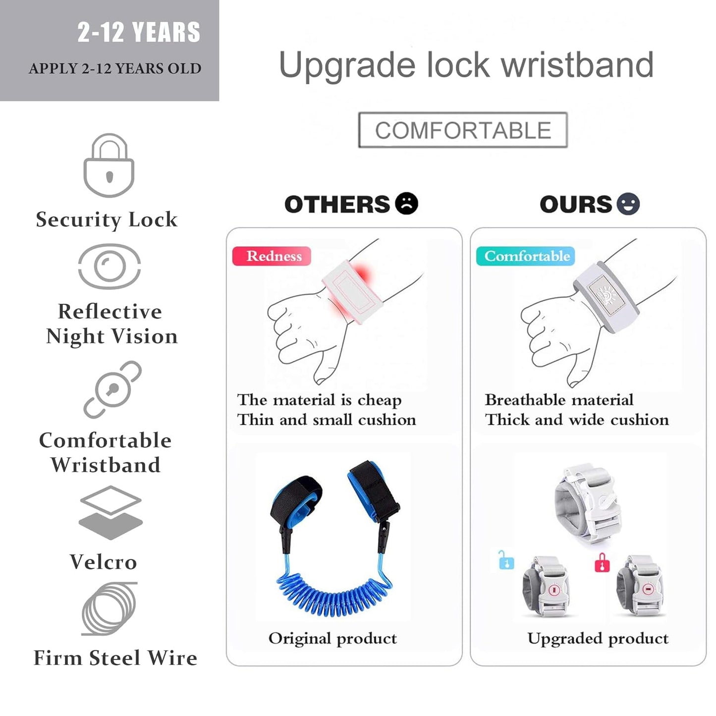 Toddler Harness Walking Leash- Child Anti Lost Wrist Link - Child Safety Harness - Upgrade with Reflective(6.5ft) - for Boys and Girls,Not Easy to Open Without Key (Cool Black)