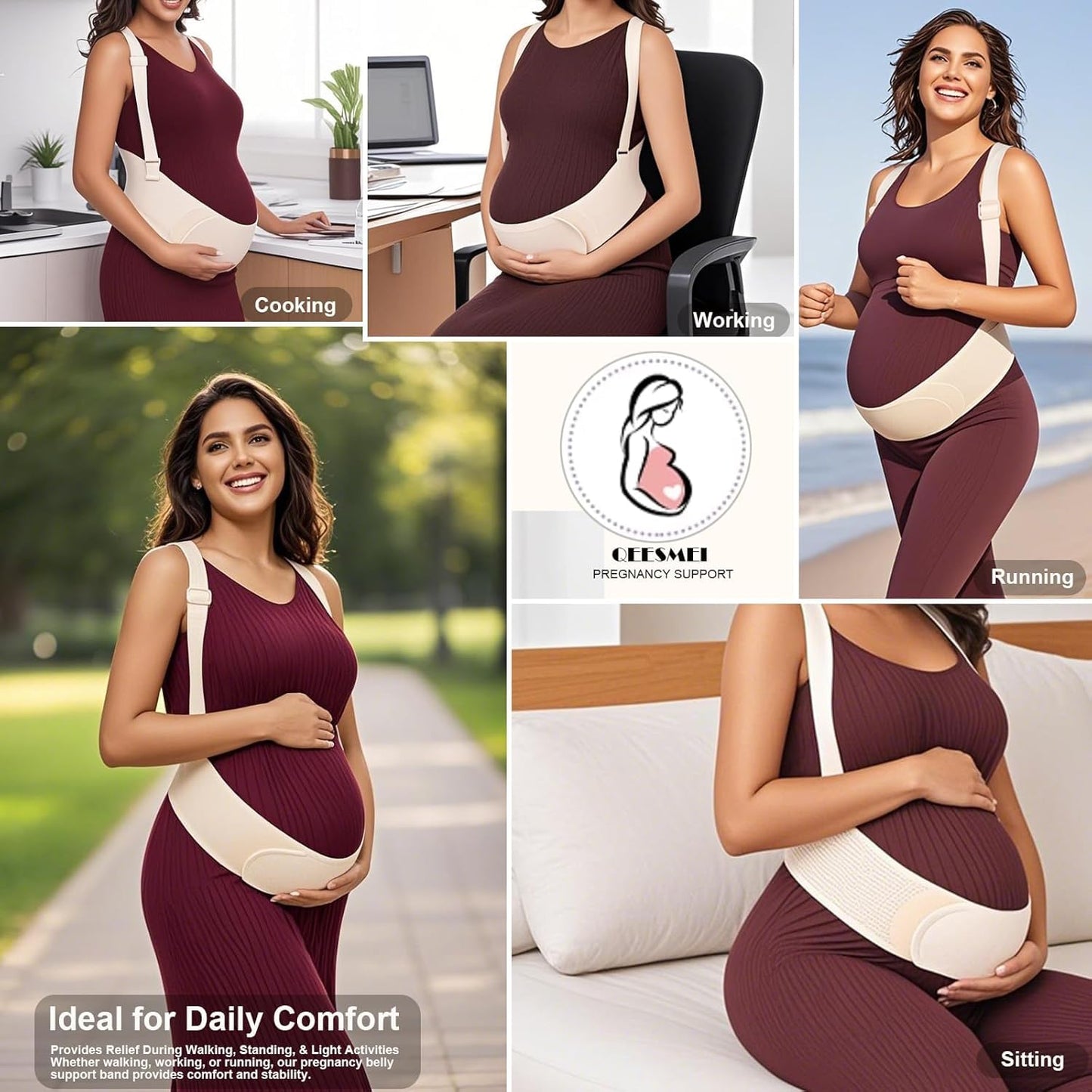 Pregnancy Belly Band for Pregnant Women Maternity Belly Band with Adjustable Straps Belly Support Bands - Maternity Belt, Black,L