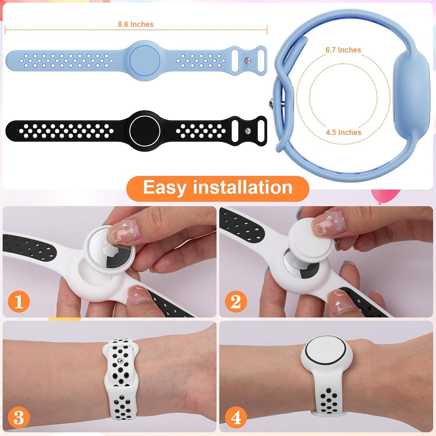 Waterproof Bracelet Compatible with AirTag for Kids (2 Pack), Protective Case GPS Tracker Holder for Child with Full Coverage Hidden Design, Soft Silicone Anti-Lost Wristband Cover for Toddler BWBB