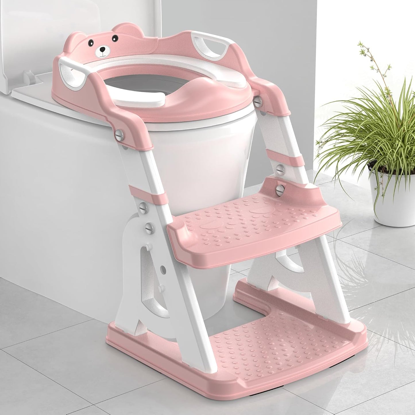 Potty Training Seat, Upgrade 2 in 1 Potty Training Toilet for Toddler, Toddler Toilet Seat for Boys Girls with Splash Guard, Anti-Slip Pad and Step Stool (Pink)
