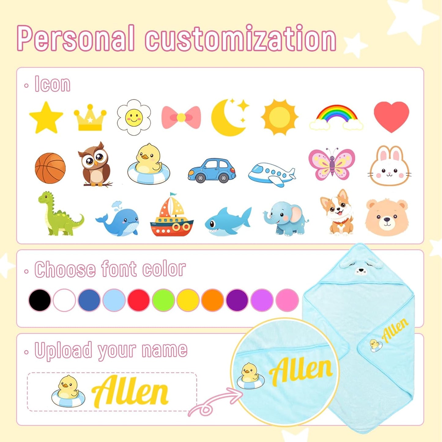 Personalized Baby Towels Hooded with Name, Custom Toddler Bath Towel with Hood for Girl Boy, Warm Swaddle Blanket, Customized Newborn Gifts - Printed (White Bear)