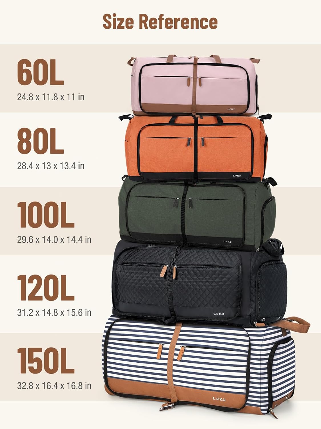 Lekesky Foldable Travel Duffel Bag for Women, 80L Large Duffle Bag with Separate Shoes Compartments & Straps, Carry On Weekend Bag for Women, Hospital, Overnight(Orange)