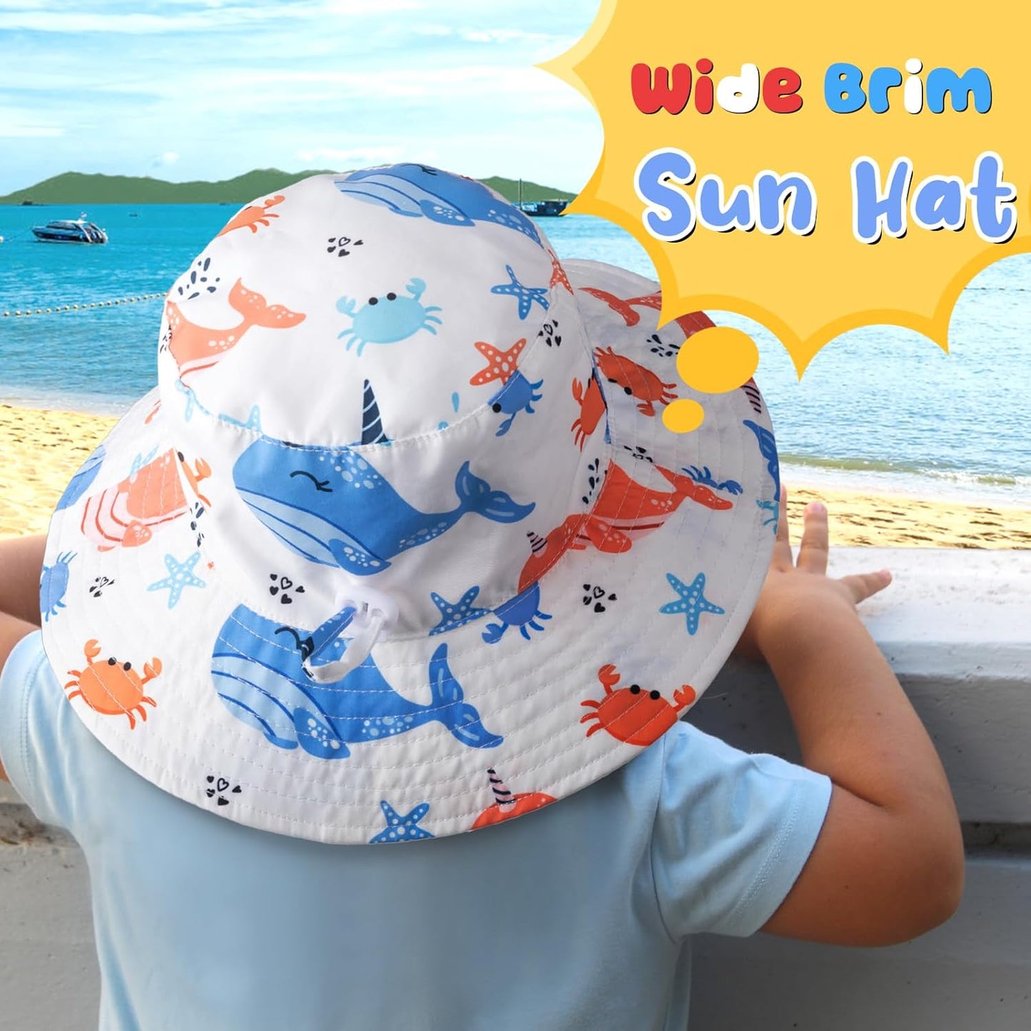Baby Sun Hat Kids Summer UPF 50+ Toddler Bucket Hat Wide Brim Adjustable Beach Hats for Boys Girls Age 0-6 Years