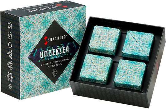 SHASHIBO Shape Shifting Box - Award-Winning, Patented Fidget Cube w/ 36 Rare Earth Magnets - Transforms Into Over 70 Shapes, Gift Box, Download Fun in Motion Toys Mobile App (Undersea, 4 pack)