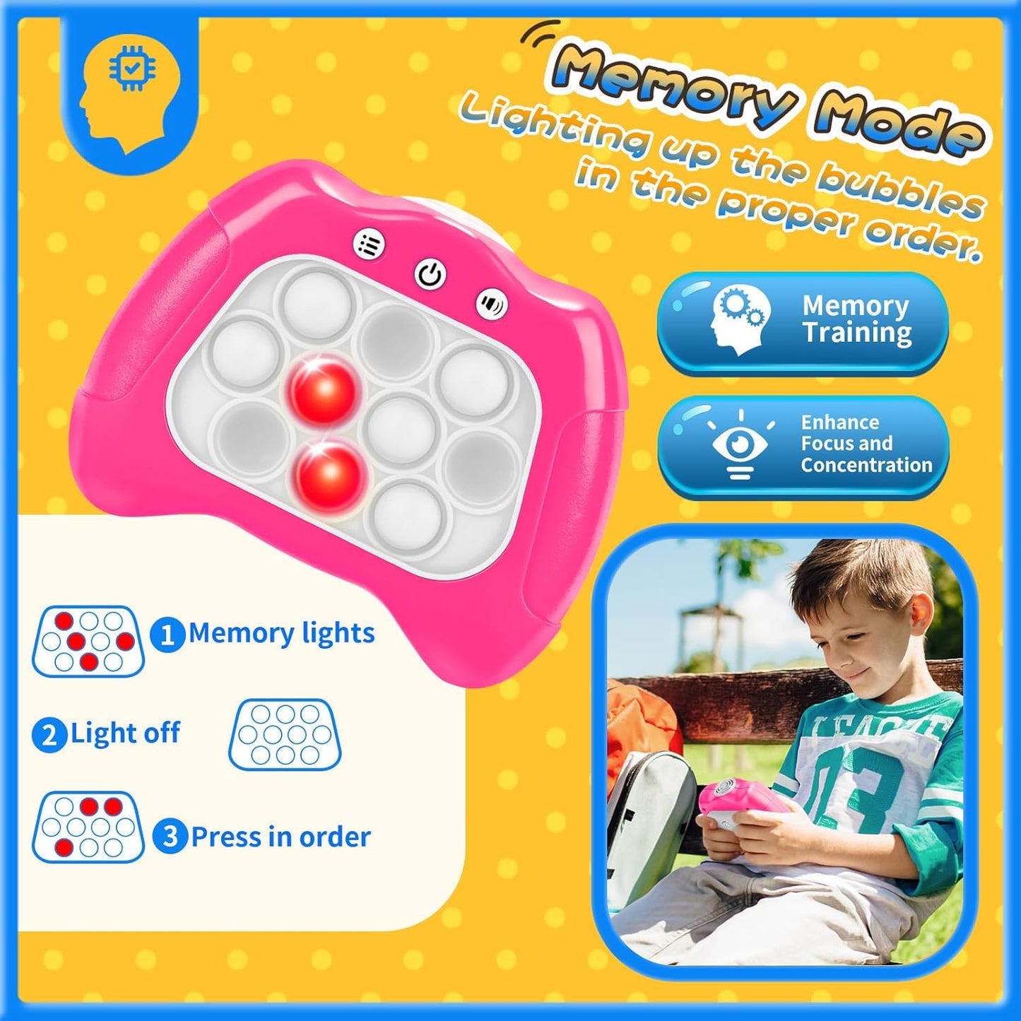 Fast Push Bubble Game, Light-up Pop Game Fidget Toys for Kids and Adults, Electronic Handheld Quick Push Bubble Game, Stress Relief Toys for 6 7 8 9+ Year Old Boys & Girls (Pink)