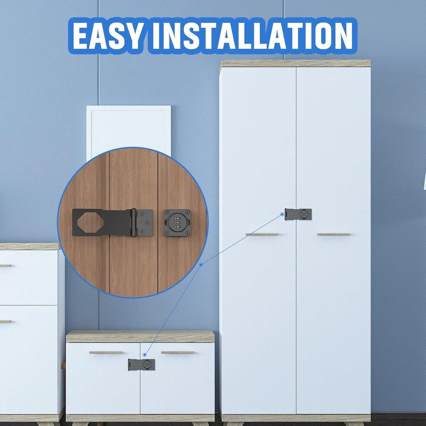 Household Cabinet Password Hasp Locks, Cabinet Locks with Combination, Door Security Slide Latch for Small Barn Doors, Bathroom, Outdoor, Garden (Black)