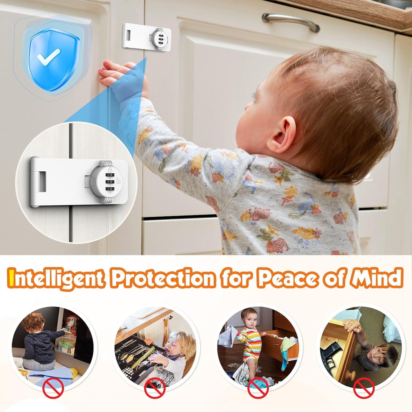 3-Digit Combination Cabinet Lock, 4.5" Keyless Safety Drawer Lock for Lockers, Small Doors, Closets, Storage, Office (1, White)