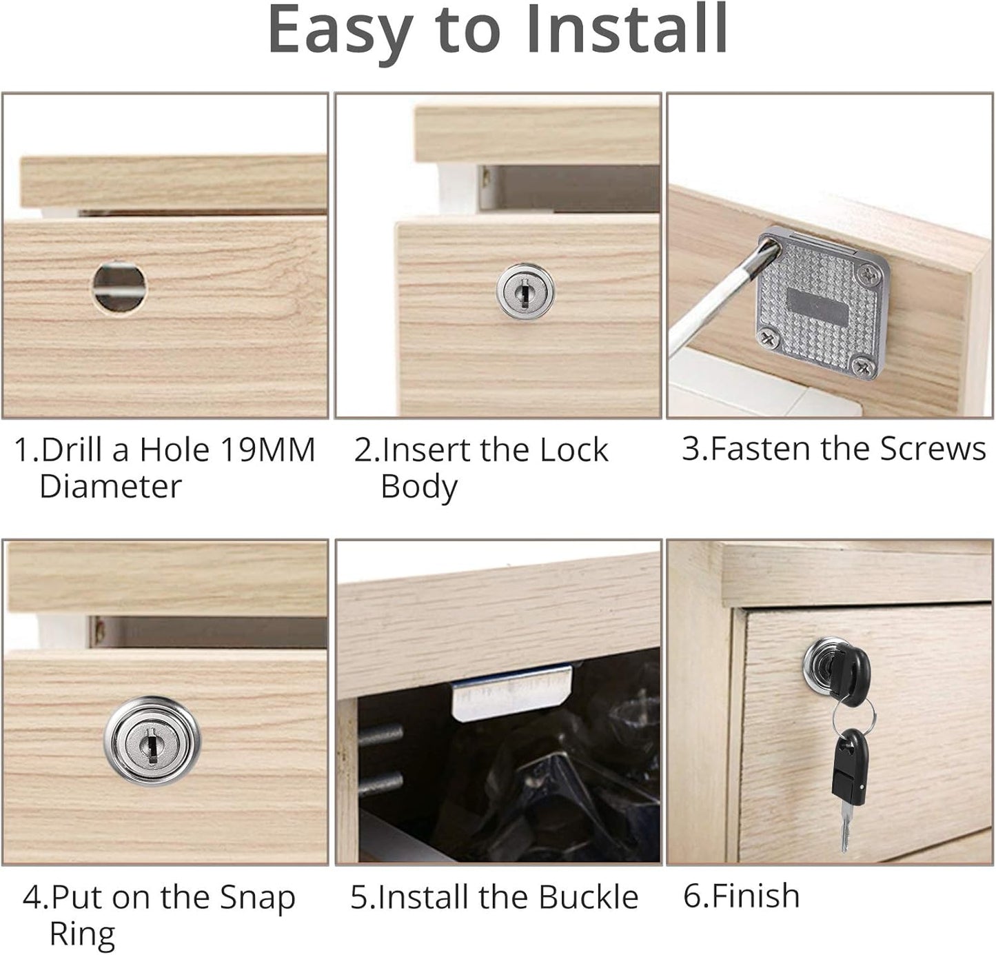 Tanice 4 Pack Furniture Security Lock Zinc Alloy Cylinder Cupboard Drawer Lock with 8 Keys for Door Cabinet Mailbox Drawer Cupboard Household Office