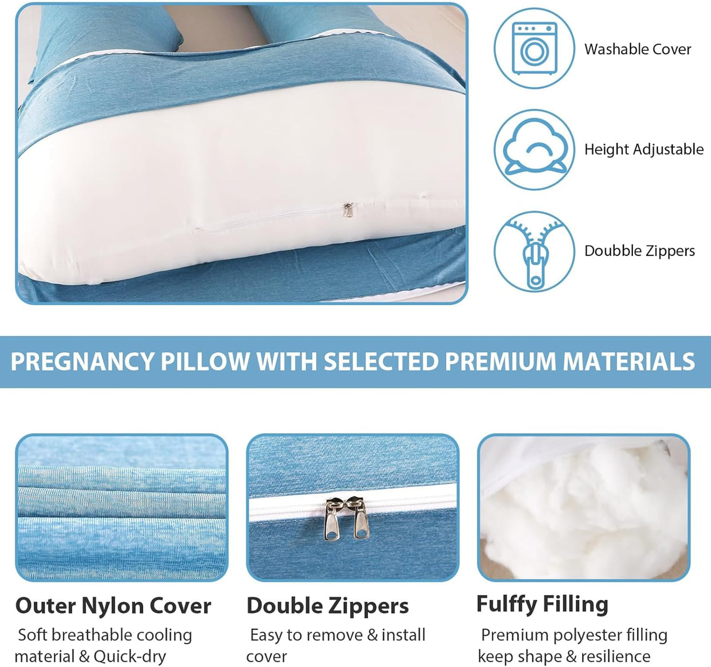 BATTOP Pregnancy Pillow for Sleeping,Maternity Pillow with Cooling Removable Cover,57 Inch Cooling Body Pillow,Support for Back,HIPS,Legs,Belly,Pregnancy Must Haves