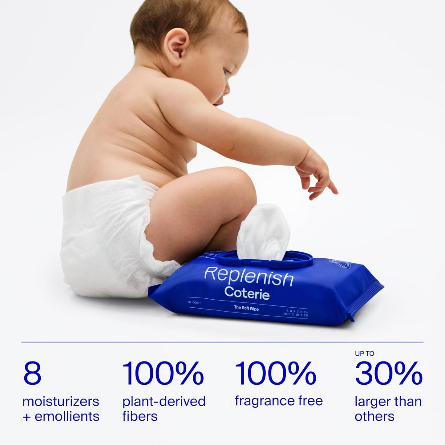 Coterie Baby Soft Wipe for Sensitive Skin, Hydrating Moisturizers and Emollients, Made with Cotton, Plant-Based & Plastic-Free Fibers, Hypoallergenic, Clean Gentle Baby Essentials, 16 Pack, 896 Count