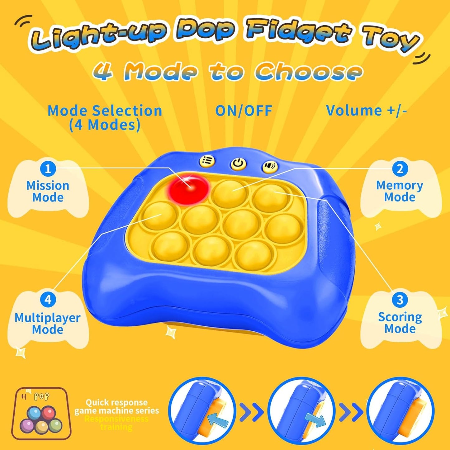 Fast Push Bubble Game, Light-up Pop Game Fidget Toys for Kids and Adults, Electronic Handheld Quick Push Bubble Game, Stress Relief Toys for 6 7 8 9+ Year Old Boys & Girls (Dark Blue)