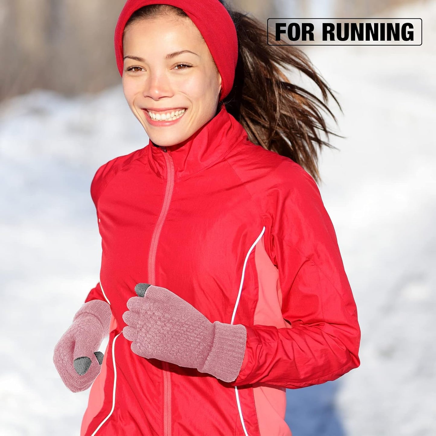 Geyoga 2 Pairs Women's Winter Touch Screen Gloves Soft Warm Fleece Lined Knit Elastic Cuff Winter Texting Gloves