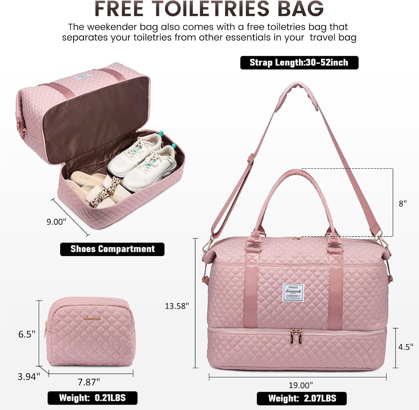 LOVEVOOK Travel Duffle Bag,Weekender Bags for Women with Shoe Compartment,Carry on Overnight Bag with Toiletry Bag,Gym Duffel Bag with Wet Pocket, Hospital Bags for Labor and Delivery