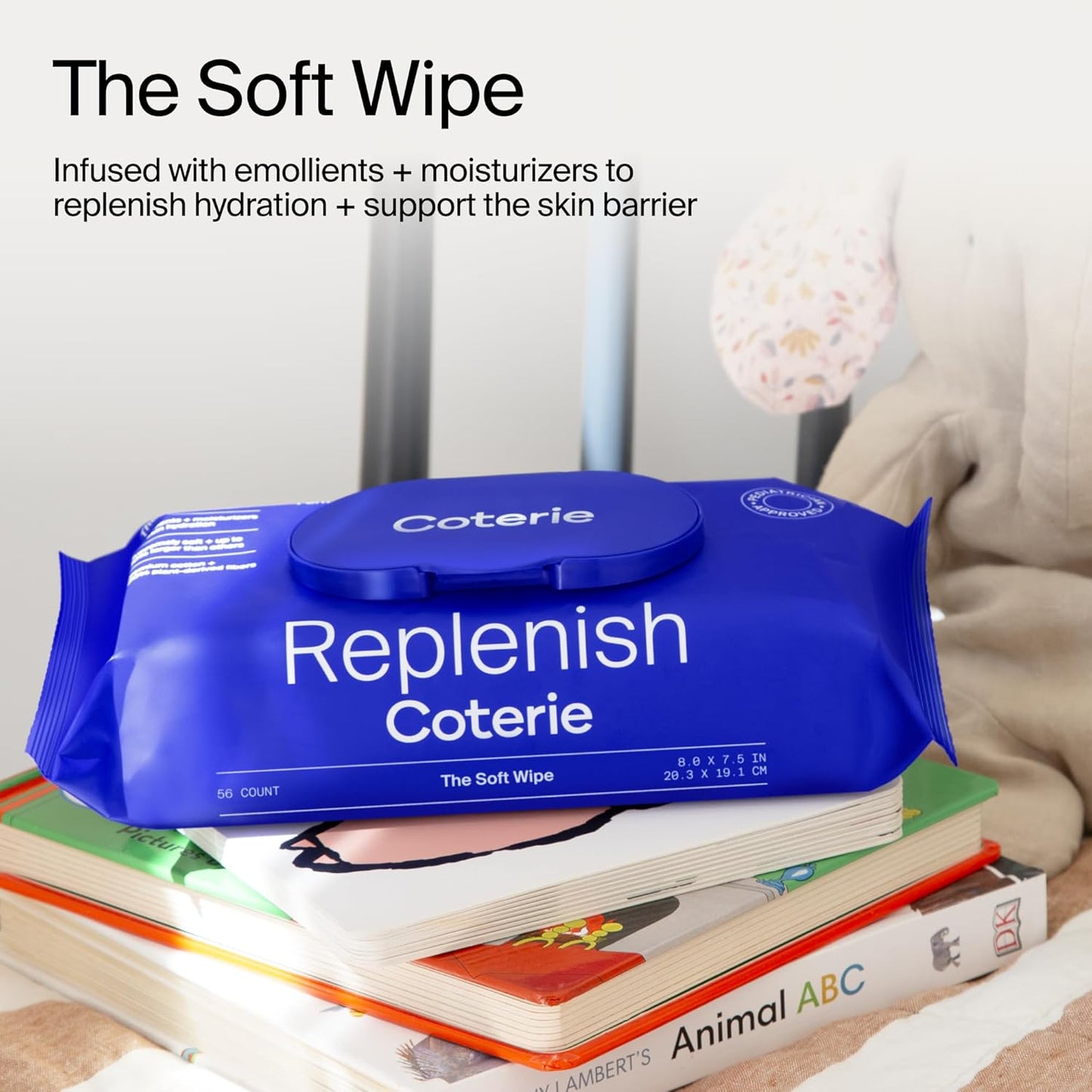 Coterie Baby Soft Wipe for Sensitive Skin, Hydrating Moisturizers and Emollients, Made with Cotton, Plant-Based & Plastic-Free Fibers, Hypoallergenic, Clean Gentle Baby Essentials, 16 Pack, 896 Count