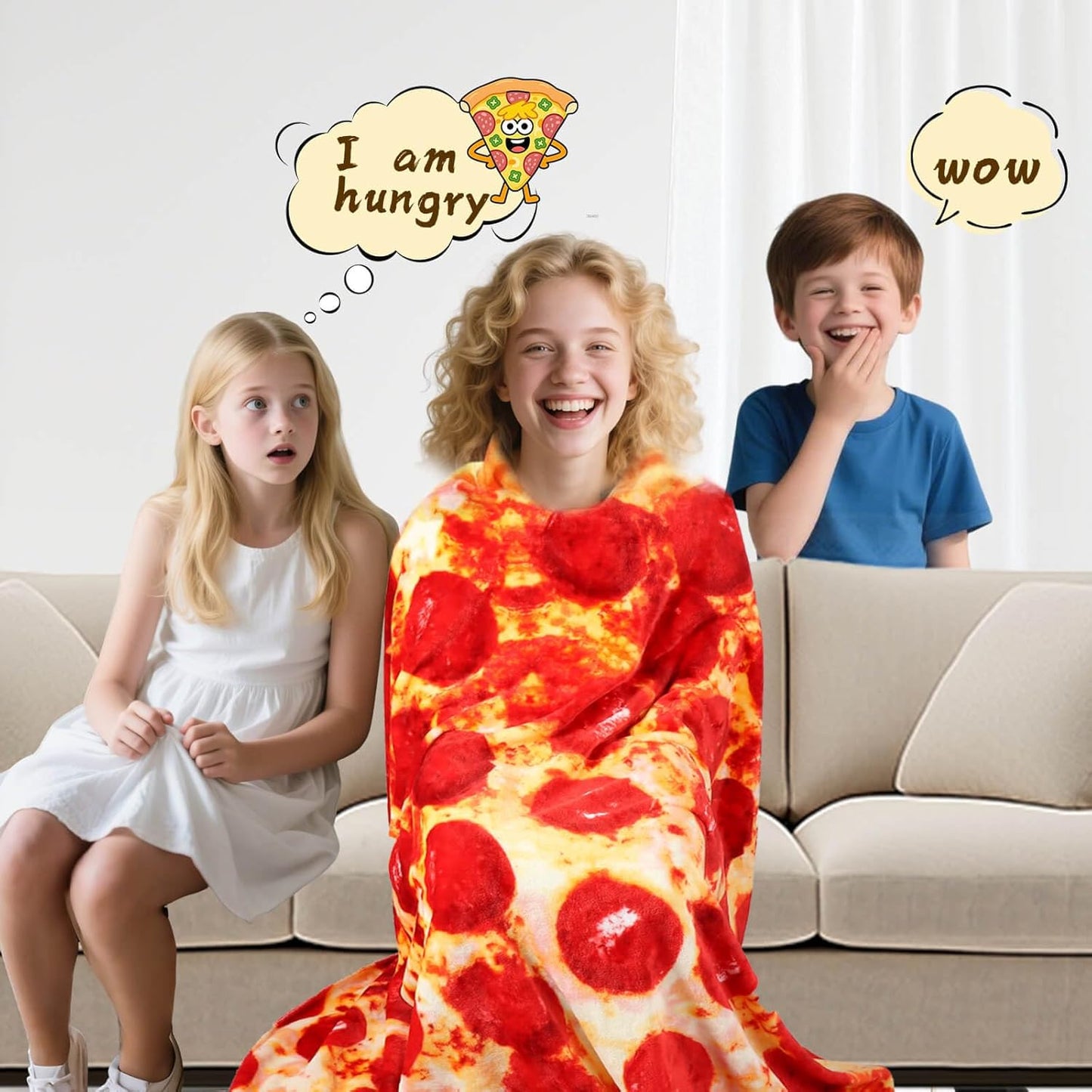 85in Pepperoni Pizza Blanket White Elephant Gifts for Adults Useful Sausage Throw Blankets Woemn Men Party Cool Stuff Novelty Gag Soft Fleece Wrap