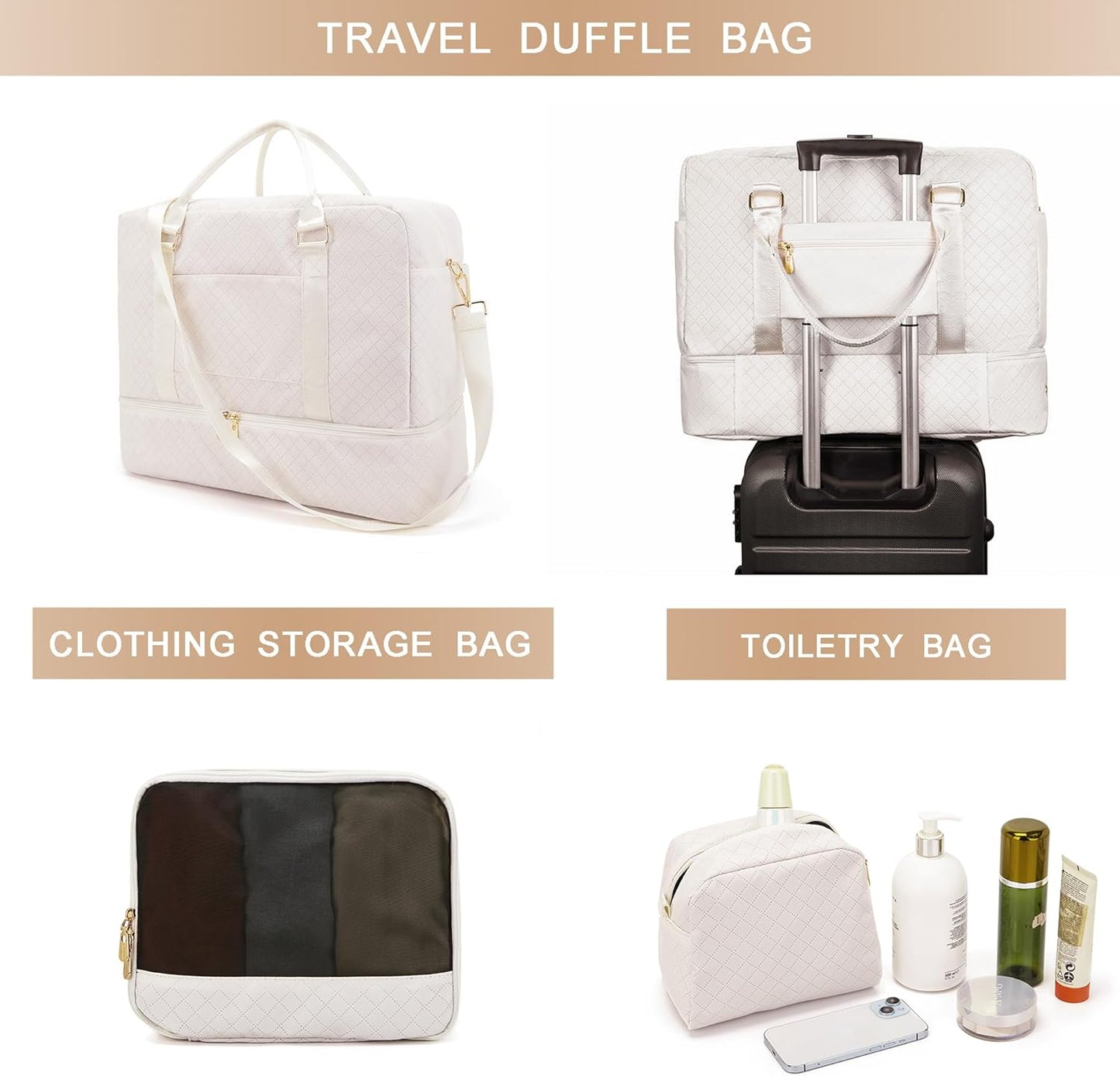 Soperwillton Women Travel Duffel Bags Carry On Overnight Bag with Shoe Compartment & Toiletry Pouch Gym Bag with Wet Pocket