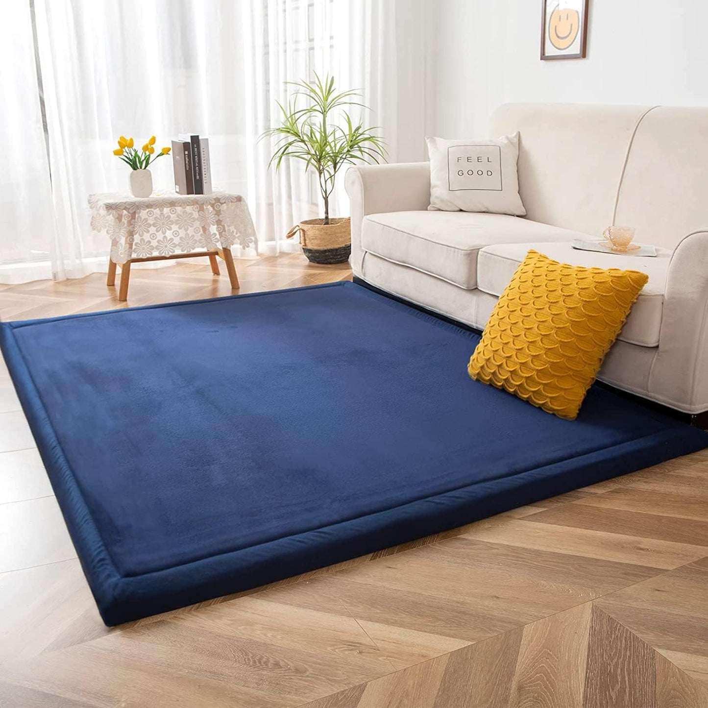 MAXYOYO Baby Play Mat, 1.2" Thick Memory Foam Soft Padded Carpet with Non-Slip Backing, 5x7 ft Japanese Tatami Rug Living Room for Kids, Toddler, Children, Nusery(Navy)