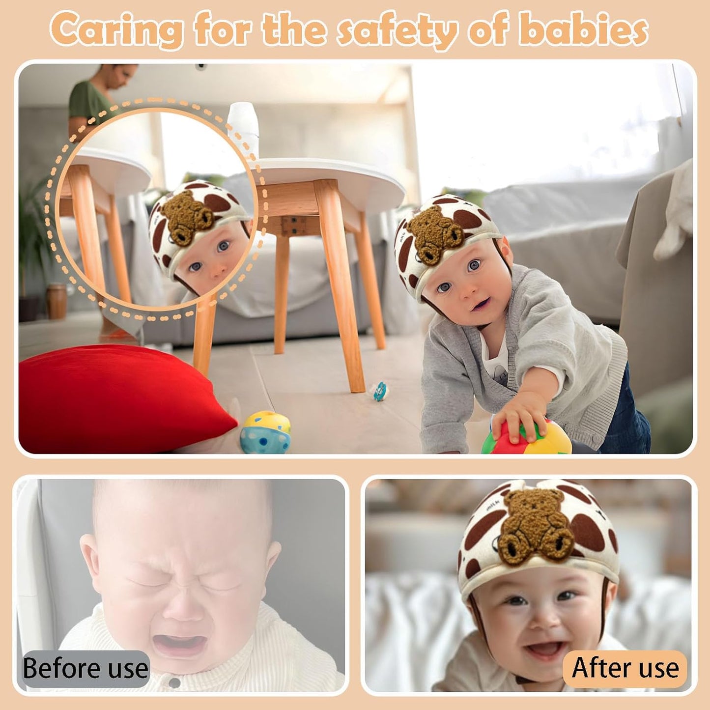 Baby Helmet for Crawing Walking,Soft Infant Safety Helmet,Baby Helmet 1-2 Years for Anti-Fall Head Protector,Adjustable, Breathable