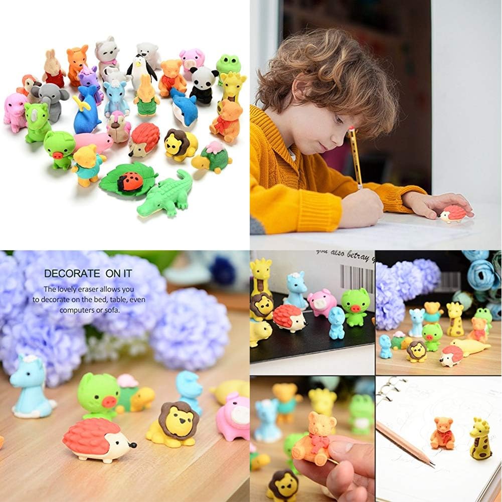 35Pcs Animal Erasers Desk Pets for Kids Animal Pencil Erasers Bulk Puzzle Eraser Toys Gifts for Classroom Prizes,Game Reward,Treasure Box,Easter Egg Fillers,Goodie Bag Stuffers,Party Favors