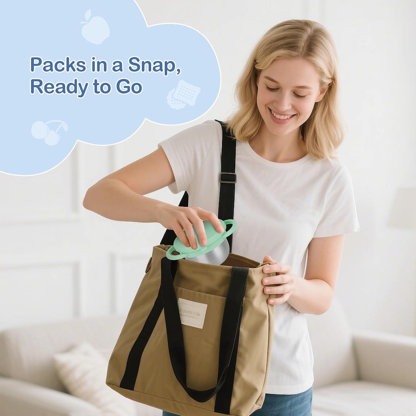 2 Pack Snack Cups for Toddlers Spill Proof - Detachable Stainless Steel Toddler Snack Cups with Silicone Lids & Handles - Dishwasher Safe Baby Snack Containers for Mess-Free Snacking (Blue and Green)