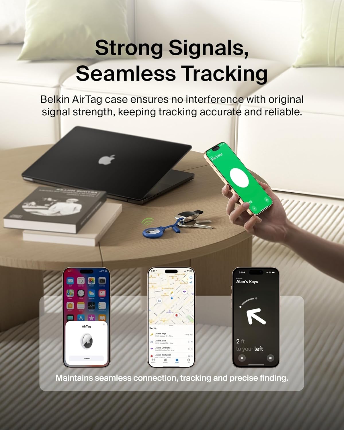 Belkin Apple Airtag Secure Holder With Strap - Apple Air Tag Keychain - Airtag Holder With Strap For Key Ring - Airtag Keychain Accessories - Scratch Resistant Airtag Case With Raised Edges - Blue