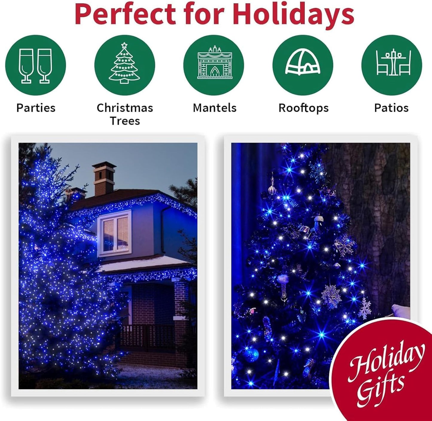 66ft Christmas Decorative Mini Lights, 200 LED Transparent Wire Fairy Starry String Lights Plug in, 16 Lighting Modes for Indoor Outdoor Xmas Tree Wedding Party Decoration (White +Blue)