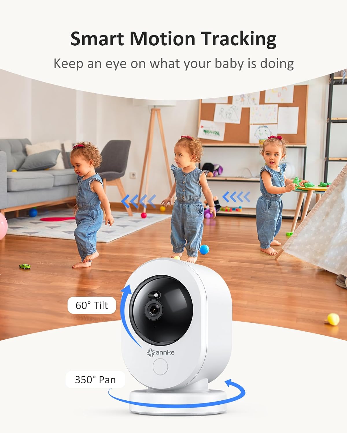 ANNKE 6MP Indoor Security Camera, Crater Por Smart 2.4/5 GHz Wifi Camera with PTZ, Night Vision, Two-Way Audio, Smart Human Detection, Works with Alexa, Ideal for Baby Monitor/Pet Camera/Home Security