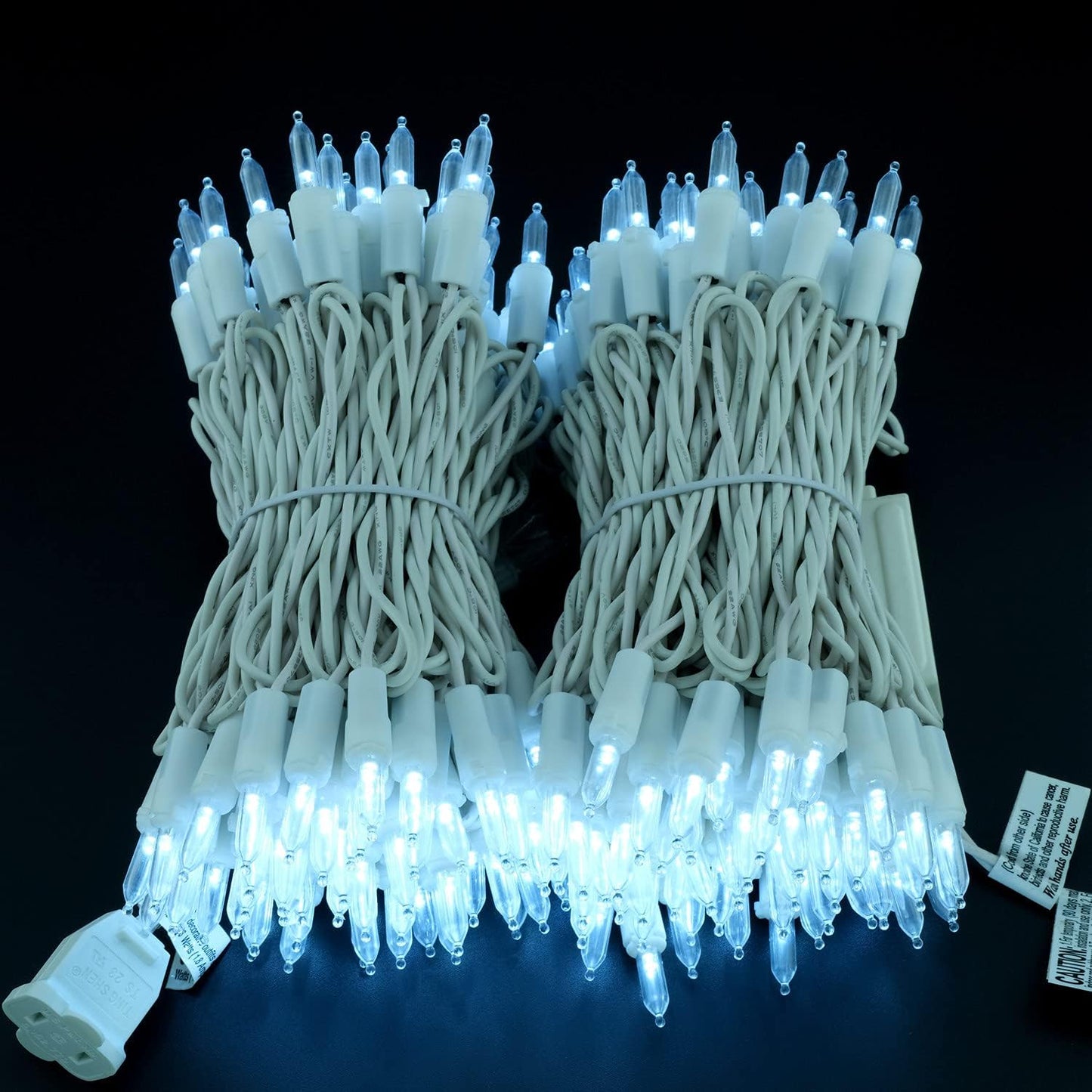 YULETIME 200 White LED Christmas Lights with White Wire, Pack of 2 Strands 33 Feet 100 Lights UL Certified Holiday String Light Set