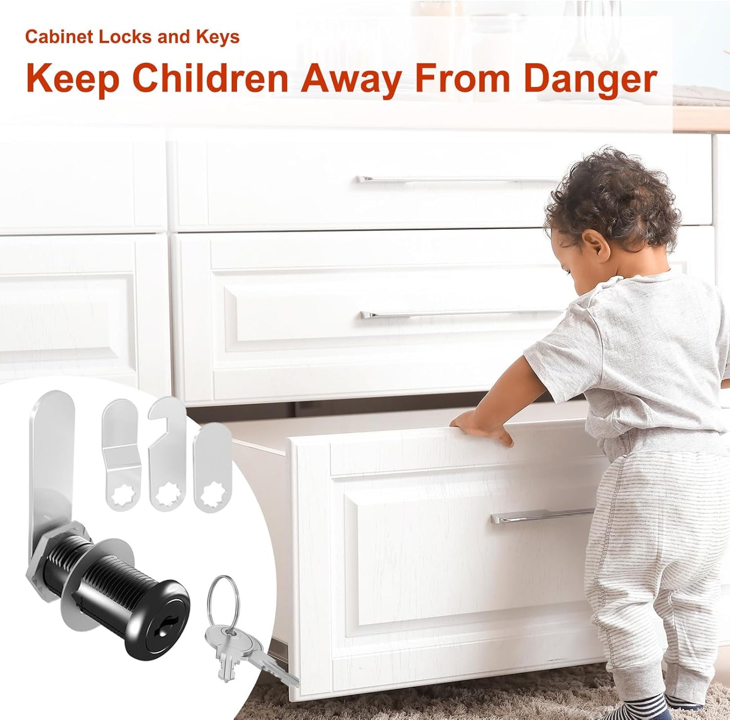 3 Pcs Cabinet Locks with Keys, 1-1/2'' Cam Lock Keyed Alike Fit 1-3/8'' Max Panel, Secure RV Locks for Cabinet Drawer Mailbox Lock Replacement, Zinc Alloy