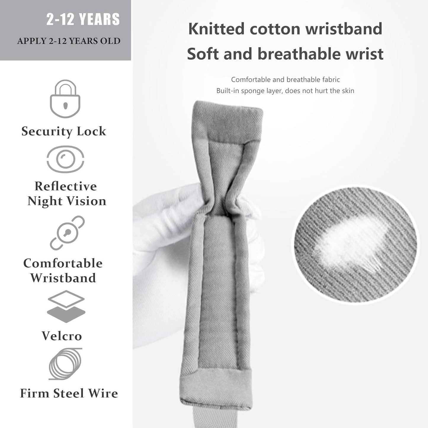 Toddler Harness Walking Leash- Child Anti Lost Wrist Link - Child Safety Harness - Upgrade with Reflective(6.5ft) - for Boys and Girls,Not Easy to Open Without Key (Cool Black)