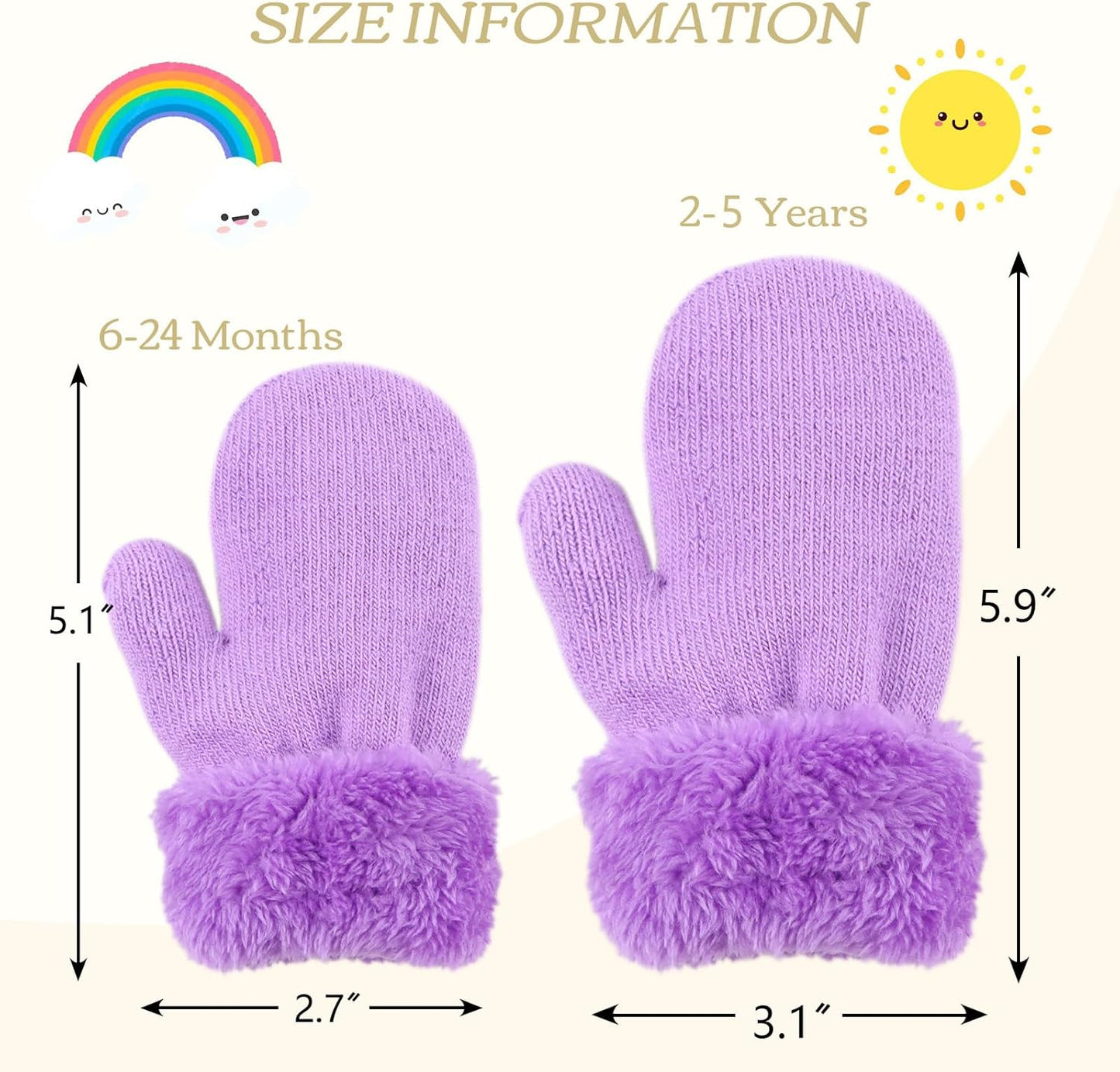 PESAAT Baby Girl Mittens Fleece Toddler Boy Mittens Warm Kids Winter Gloves Unisex Cold Weather Baby Gloves