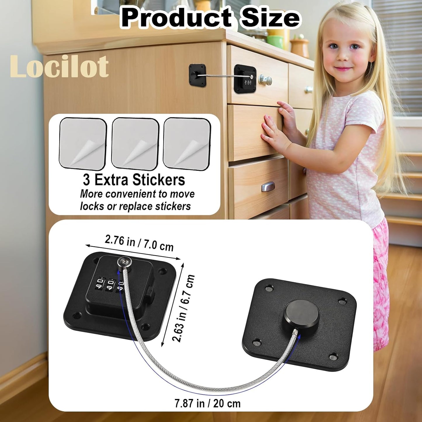 3 Pack Fridge Lock for Kids, Traceless Refrigerator Lock for Adults, Child Proof Cabinet Locks Baby Proofing, Drawer Freezer Locks for Fridge Refrigerator (Black)