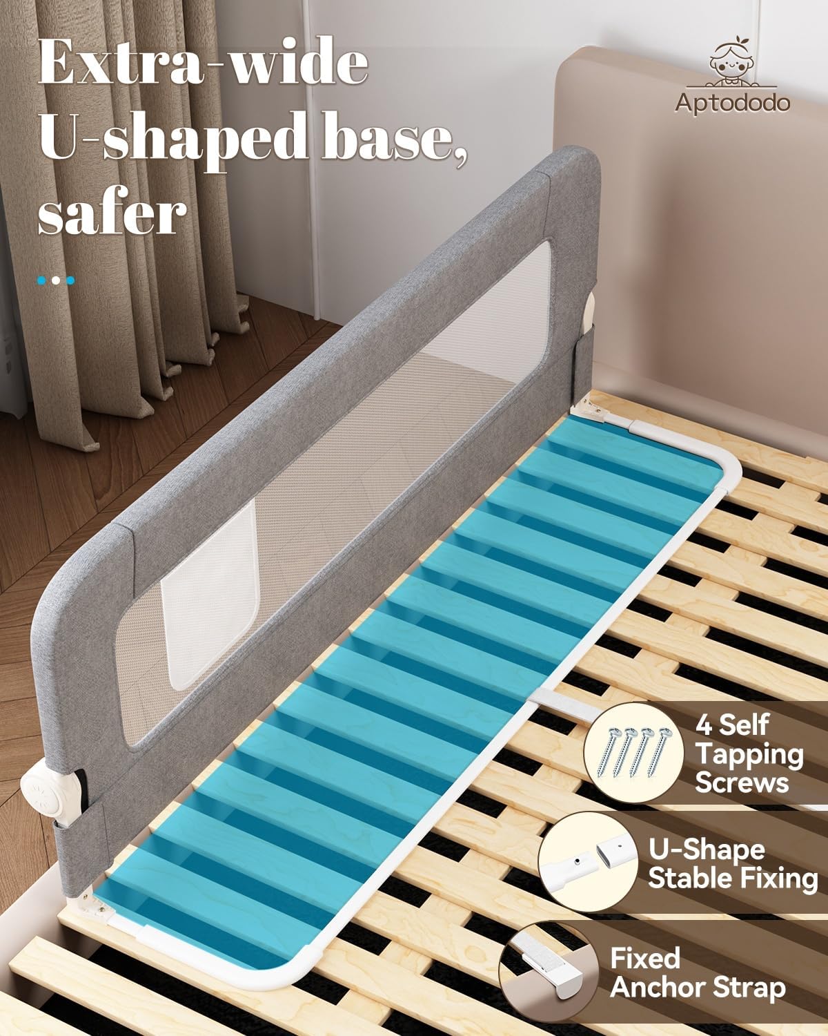 Upgraded Bed Rails for Toddlers with U-Shape Base,47" Toddler Bed Rails with More Stable and Secure,Suitable for Twin,Full,Queen Size Bed,High/Low Mattresses, Box/Platform Bed(Gray)