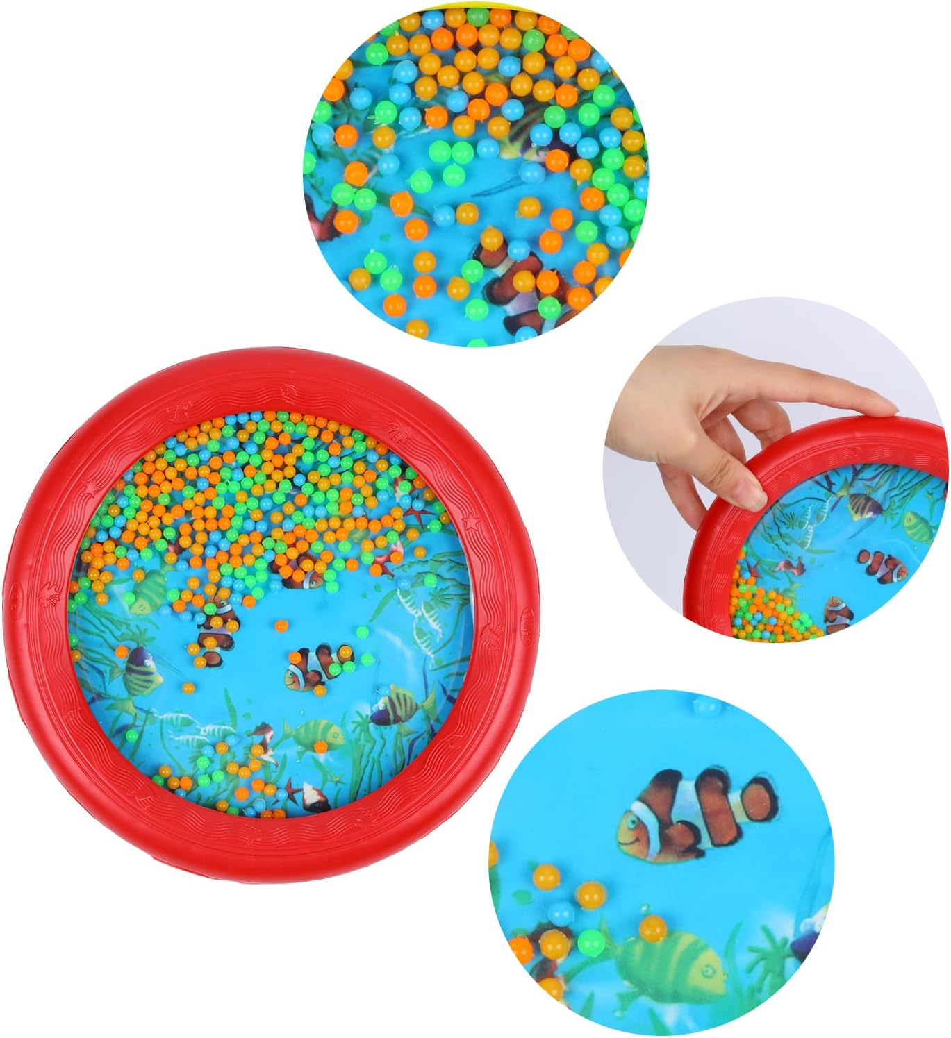 Musfunny Ocean Drum Wave Bead Drums Gentle Sea Sound Music Gift Musical Educational Sea Sound Drum Tool for Kid Child Baby (Red)