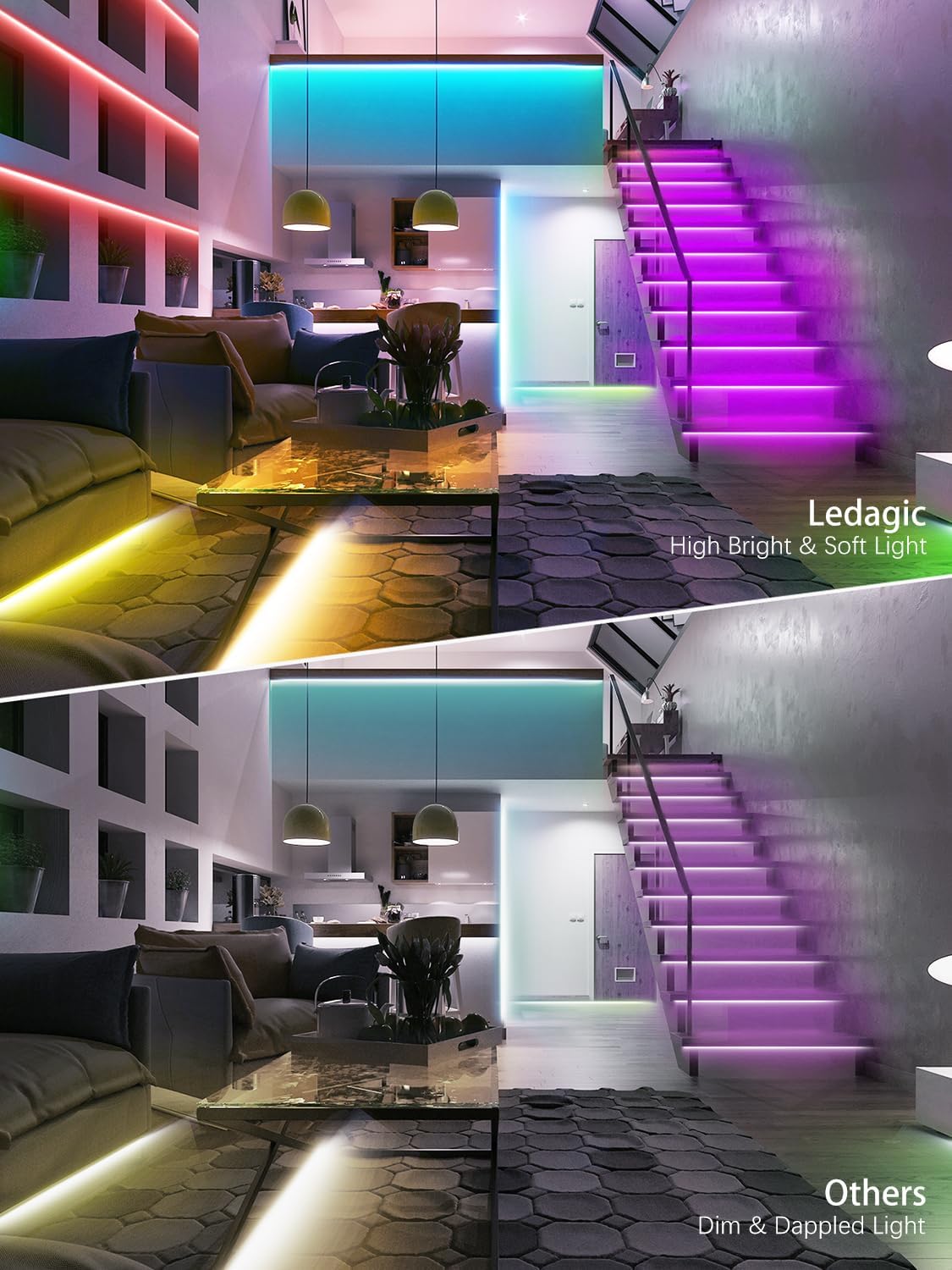 Led Lights for Bedroom 50 ft (1 Roll), 450Leds Smart Led Strip Lights with App Remote Control, RGB Music Sync Color Changing Lights for Bedroom, Kitchen, Party, Home Decoration