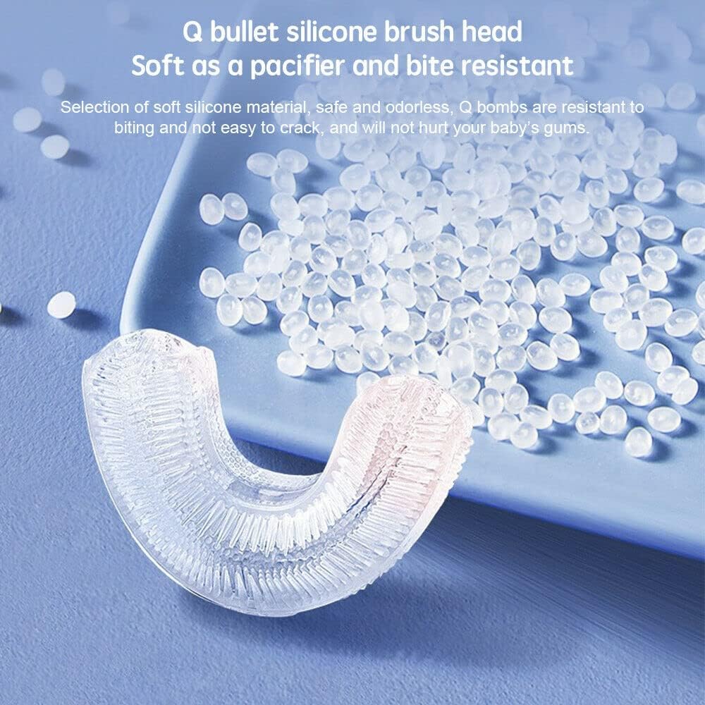 Kids Electric Toothbrush,U Shaped Toothbrush Waterproof Battery Powered 360 Automatic Sonic Toddler Toothbrushes for 8-13 Years Old for Boys Girls,with 2 Replacement Brush Heads(Pink)