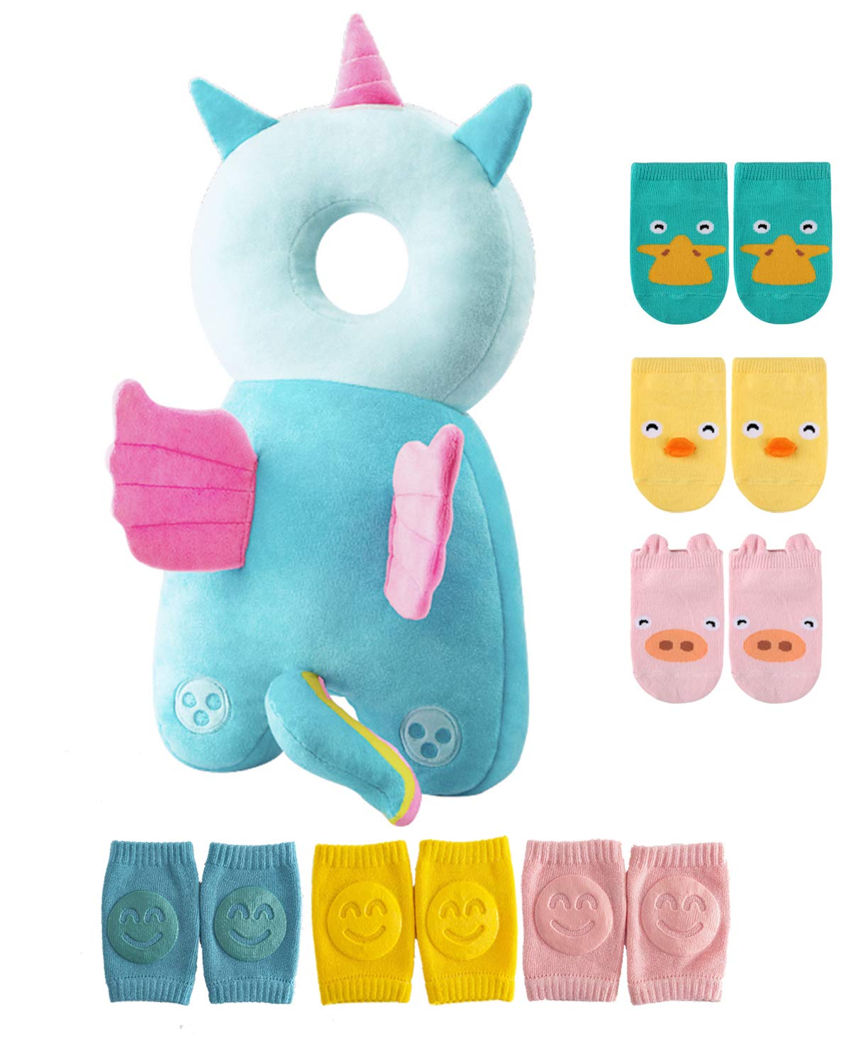 JunNeng Toddler Baby Head Protector Backpack for Toddler Walker with Knee Pads&Anti-Slip Socks, Angel